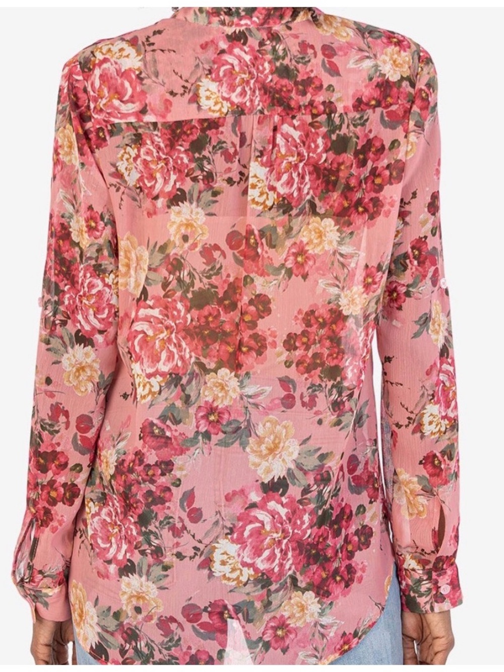 NEW Kut From the Kloth Jasmine Chiffon Blouse Floral Sheer Long Sleeved Shirt, L - Picture 5 of 12
